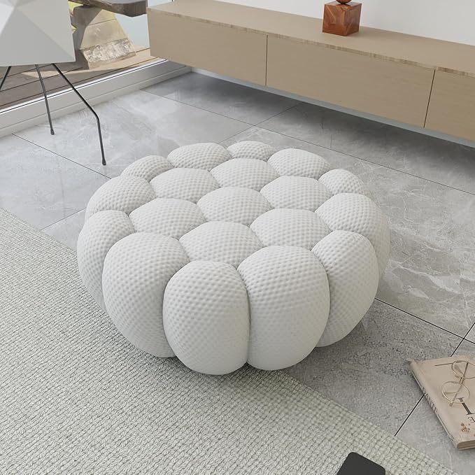 JACH Modern Lazy Floor Ottoman, 41.24'' Bubble Footstool, Upholstered Mesh Fabric Bubble Couch Sofa, 3D Honeycomb Shape Ottoman for Living Room/Office/Apartment/Small Space (Light Grey)