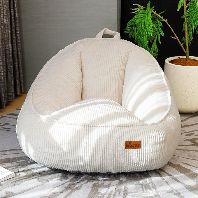 Bean Bag Chair, Cozy Fluffy Beanbag Chairs with Filler for Teens and Kids, Floor Lazy Sofa for Living Room, Gaming & Reading（M-White）