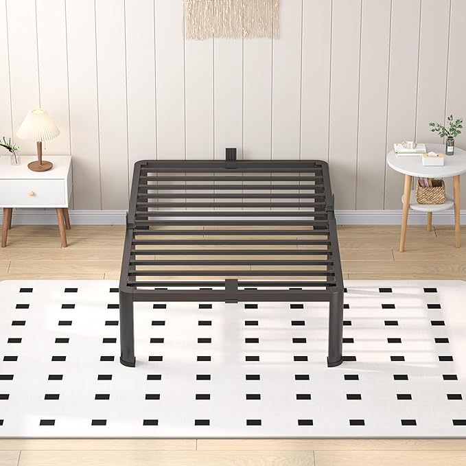VIPSHOW 16 Inch Twin Heavy Duty 3500 lbs Bed Frame with Round-Corner Legs & Anti-Squeak Design – Quick Assembly Metal Platform, No Box Spring Needed