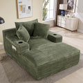 50"W x 68"D Oversized Chaise Lounge Chair Indoor Boneless Reading Chair Plush Corduroy Recliner with Cup Holders Large Deep Seat Comfy Sofa Bed Couch with 3 Pillows for Living Room Bedroom, Green