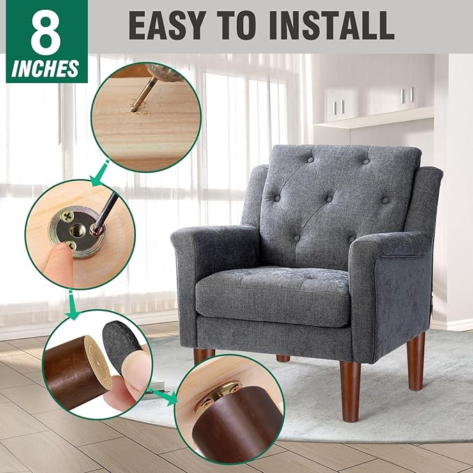 FoDau770 Brown Rubber Wood Furniture Legs 8 Inches, Straight Tapered Wood Feet Mid Century Sofa Legs Set of 4, 5/16" UNC Furniture Feet for Cabinet Couch Dresser Chair Ottoman Table
