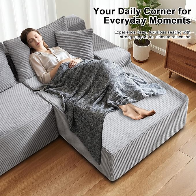 105" Cloud Modular Sectional Couch with L-Shape Chaise, Upholstered Corduroy Couches for Living Room, No Assembly Required Deep Seat Boneless Sofa