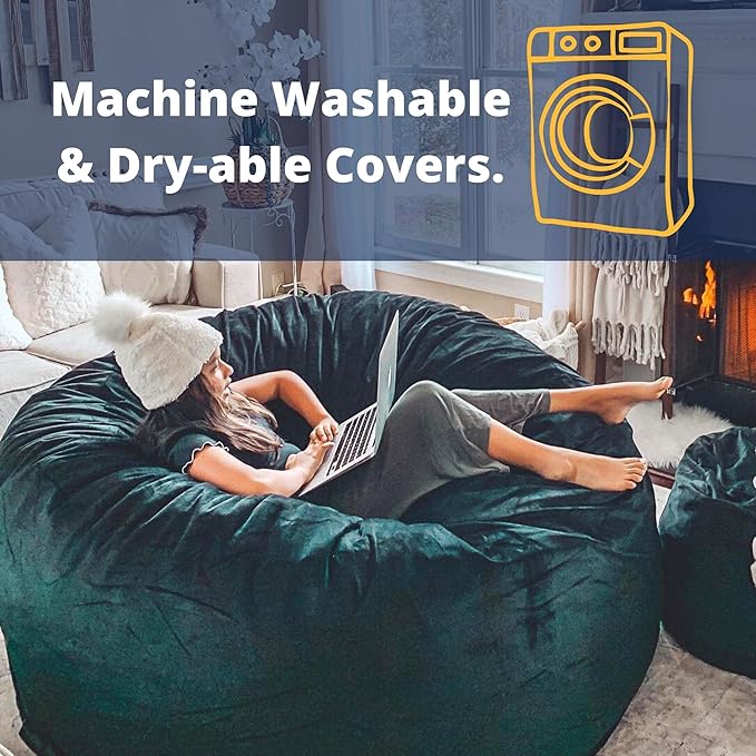 Ultimate Sack 6000 6-Foot Bean Bag Chair, Charcoal Fur Cover – Oversized Foam Lounger, Floor Seat, Small Sofa, or Couch Bed for Living Area, Gaming Room, or Reading Lounge
