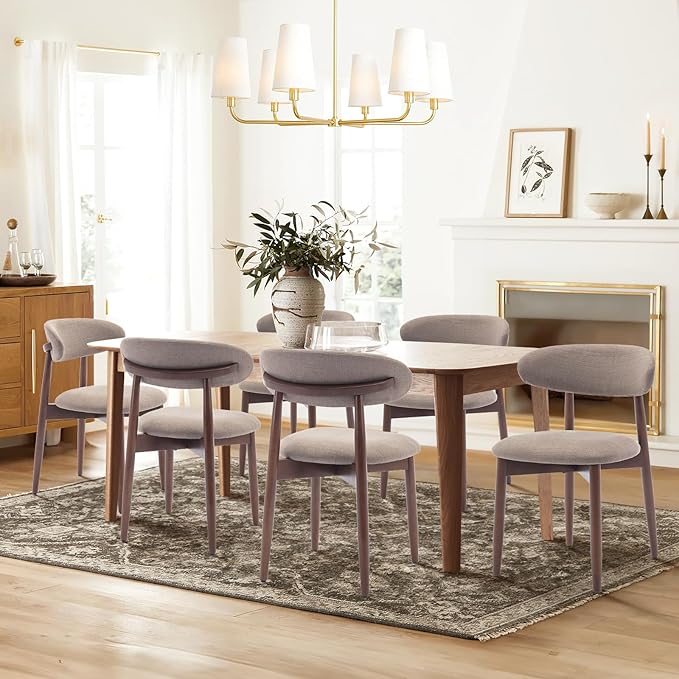COLAMY Wooden Dining Chairs Set of 2, Modern Fabric Upholstered Kitchen Chairs, Farmhouse Dining Room Chair with Foot Pegs, Camel