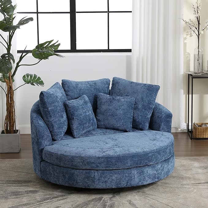 Chifee & Vingol 59.8" W Oversized Accent Barrel Chair Large Round Chair with Wheels,Blue