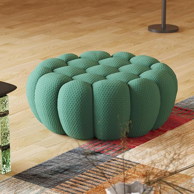 JACH Modern Comfy Ottoman, 41.24'' Bubble Footstool, Upholstered Mesh Fabric Bubble Couch Sofa, 3D Honeycomb Shape Ottoman for Living Room, Office, Apartment, Small Space (Green)