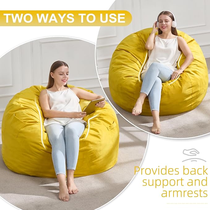 Hobestluk 3FT Bean Bag Chair Giant Bean Bag Chairs for Adults Large Bean Chairs with Removable Cover, Beanbag Chair with Filler, Adult Bean Bag Chairs for Living Room, Bedroom