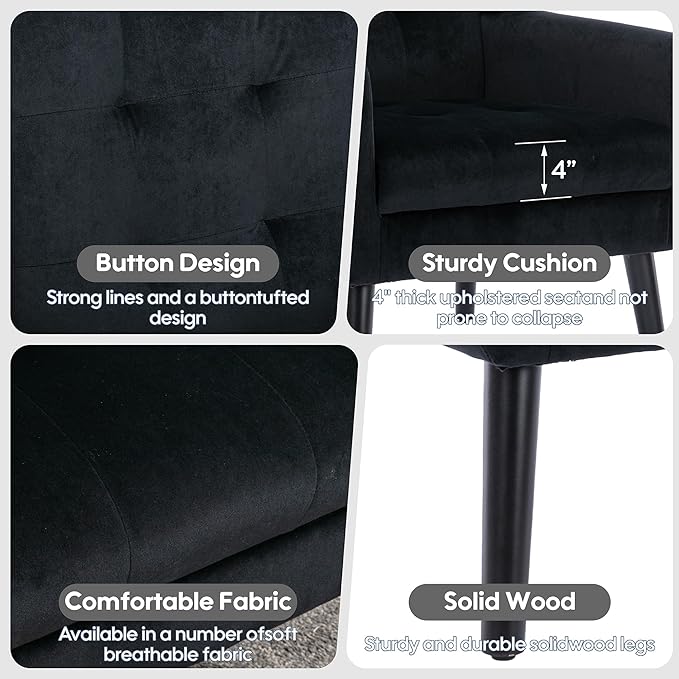 OO BY ORANGE ONLINE Velvet Accent Chair, Mid-Century Modern Tufted Armchair for Living Room, Bedroom & Office (Black)