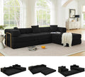 108" Oversized Convertible Sleeper Sofa Bed, Corduroy L Shape Sectional Couch, Folding Sofa Bed with Fixed-Shape Frame, Modern Cloud Floor Mattress Couch, Modular Sofa for Living Room,Black