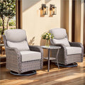 moosprr Luxury Outdoor Swivel Rocker Patio Chairs, High Back Swivel Patio Chairs with Side Table & 6-Inch Thick Cushions, Wicker Outdoor Bistro Set for Porch, Yard, Deck, Poolside, Brown/Beige