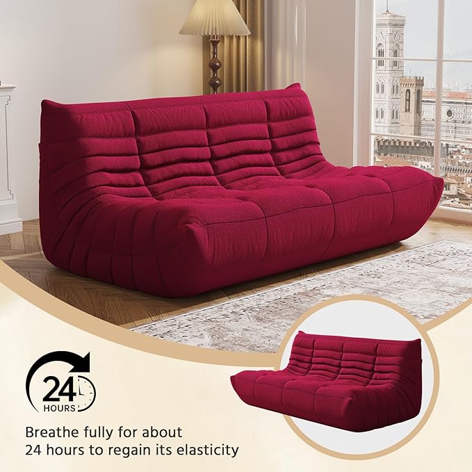 Bean Bag Chair, Fireside Chair, Large Bean Bag Chair for Adults, Bean Bag Chairs for Teens with High-Resilience Foam, Non-Slip Base Floor Lounge Sofa,Living Room (Burgundy, 3-Seater)