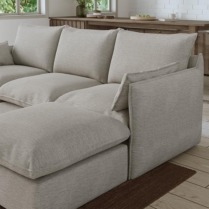 Forest aesthetics 94.5" L Shape Cloud Modular Sectional,4 Seater Waterproof High Backrest Sectional Sofas,Down Filled Modular Couch with Removable Washable Cover for Living Room,Light Gray