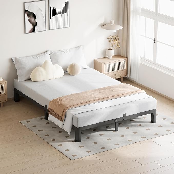 VIPSHOW 4 Inch King Size Bed Frame, 3500Lbs Heavy Duty Metal Platform with Round Corner Legs Mattress Slide Stopper, Steel Slat Support No Box Spring Needed, Noise Free, Non-Slip, Easy Assembly