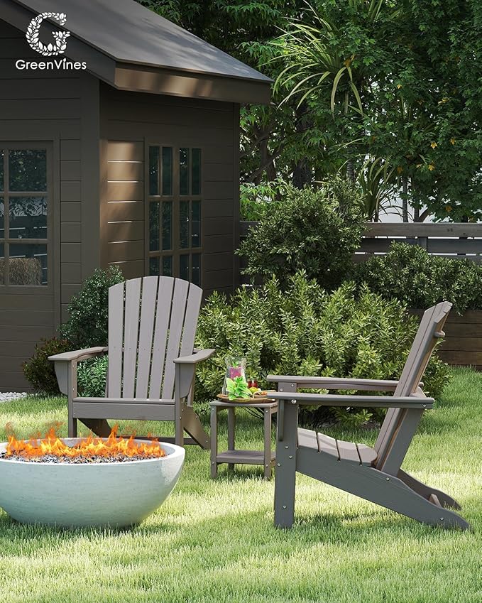 GREENVINES Adirondack Chairs Set of 4 | Wood Grain HDPE Plastic | Oversized Fire Pit Chair | All Weather | Desert Brown | Poly Lumber | for Outdoor Deck Backyard Patio Garden