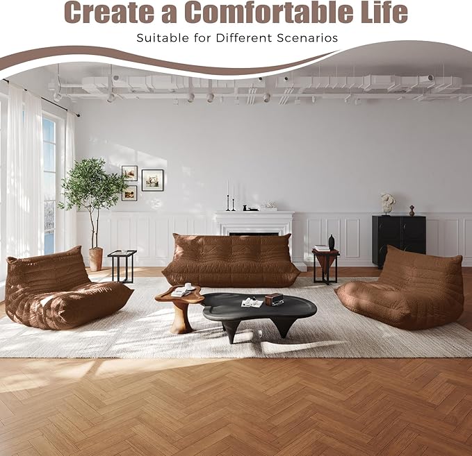 Selyteramy Bean Bag Chairs for Adults, Giant Bean Bag Chair Sofa with Memory Foam, Comfy Beanbag Loveseat Lazy Sofa for Living Room, Bedroom, Apartment, Coffee