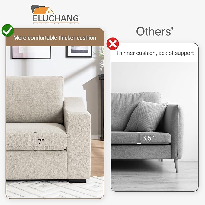 ELUCHANG Convertible Sectional Sofa, L Shaped Couch, Natural Linen Fabric Couches with Extra Deep Seats, Big Comfy Couch Upholstered Modern Corner Sofa for Living Room, Office, Oatmeal