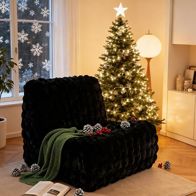 Black Bean Bag Chairs for Adults,Comfy Small Bean Bag Sofa with Back Support,Memory Foam Bean Bag Chair for Kids,Faux Fur Fireside Beanbags Lazy Sofa for Bedroom,Dorm,Apartment,Living Room