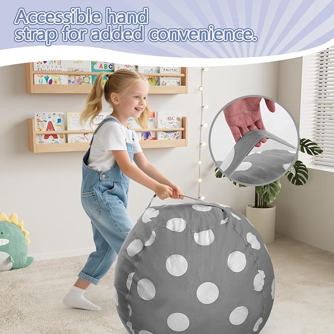 COMAX Bean Bag Chair for Kids, Kid Beanbag Chair Cute, Cotton Canvas Lazy Chair with Shredded Foam Filling, Stuffed Floor Sofa Couch for Boys and Girls, Grey Dots