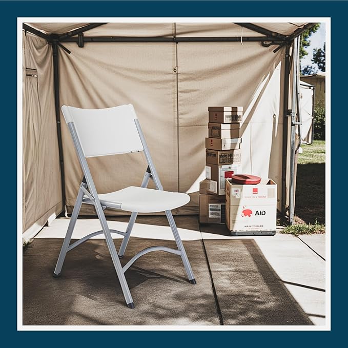 OEF Furnishings OEF600 Series High Back Folding Chairs, Blow-Molded Polyethylene Commercial-Grade Seating for Indoor and Outdoor Use, 500 lb Weight Capacity, 4-Pack (Light Gray)