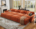 CDCASA 154" Oversized Modular Sectional Sofa Bed, Comfy Cloud Couch w/ 4 Movable Ottomans, 8-Seater Chenille Deep Seat Sofa Bed Modern Sofa Couch for Living Room, DIY Combination, Terracotta Orange