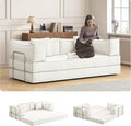 Carzzi-Life 79" Convertible Sleeper Sofa Bed, Corduroy Folding Sleeper Couch with Fixed-Shape Frame, Boneless Couch for Living Room Bedroom, Floor Sofa Lounge No Assembly Required (Beige)