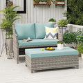 OC Orange-Casual 2-Piece Outdoor Patio Furniture Wicker Love-seat and Coffee Table Set, with Built-in Storage Bin, Grey Rattan, Green Cushions