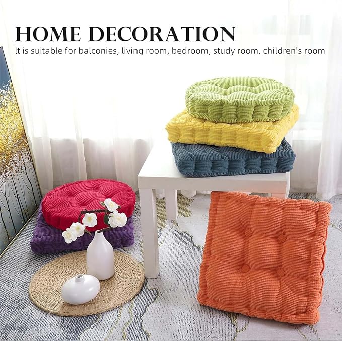 2 Pack Meditation Floor Pillow Large Square and Round Floor Cushions for Adults Yellow Corduroy Floor Seat Pillows Cushion for Living Room Balcony Tatami Yoga,18x18 Inch