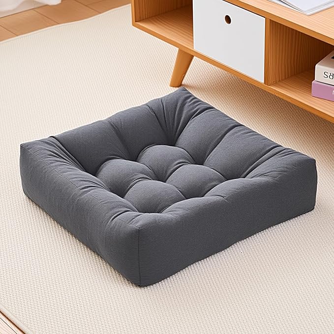 Tikuns Floor Pillows for Adults, 22 * 22 * 6 Inch Meditation Cushions, 22 * 22 * 6 Inch Large Square Sitting Cushion Living Room Memory Foam Pillow for Sitting (1, Grey, 22x22x6 Inch)