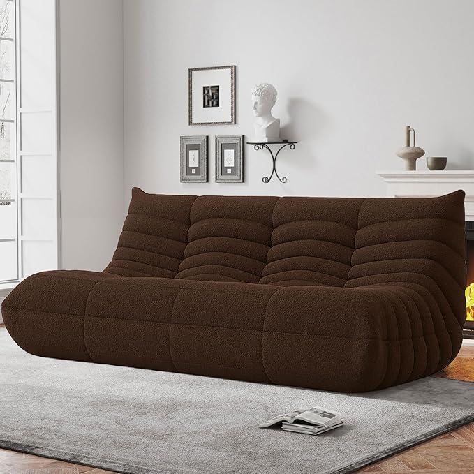 Bean Bag Chairs for Adults, BeanBag Reading Chair Memory Foam Couch 3-Seater, Floor Chair Soft Teddy Material, Comfy Reading Nook Chairs for Bedroom Living Room Office (Brown)