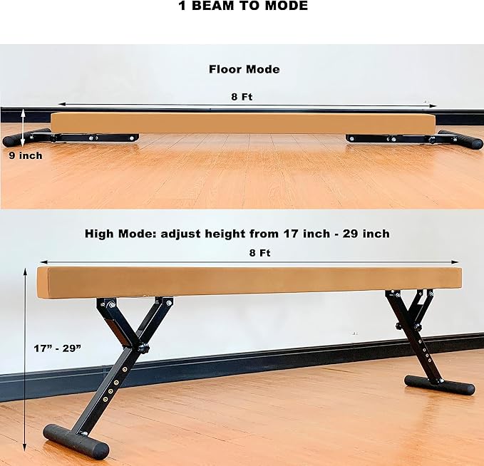 MARFULA Adjustable Balance Beam 8 ft Gymnastic Beam Adjustable Height for Kids and Teenage of All Gymnastic Levels, Gymnastic Training Beam Gymnastic Equipment for Athlete Home and Gym Club Use