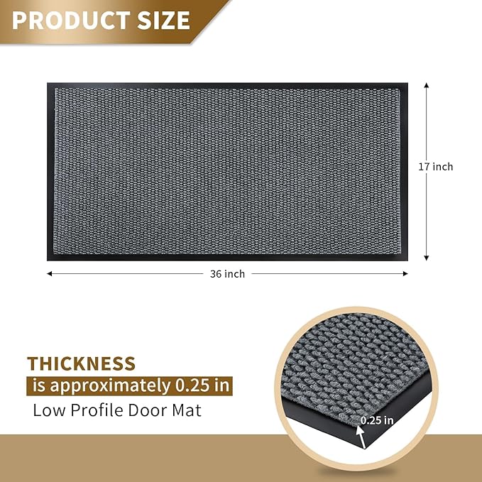 Yimobra Doormat Outdoor Indoor Entrance 36 x 17, All-Season All-Weather Front Door Mat, 100% Waterproof Welcome Matt for Floor Garage Outside Entry, Stain and Fade Resistant,Grey