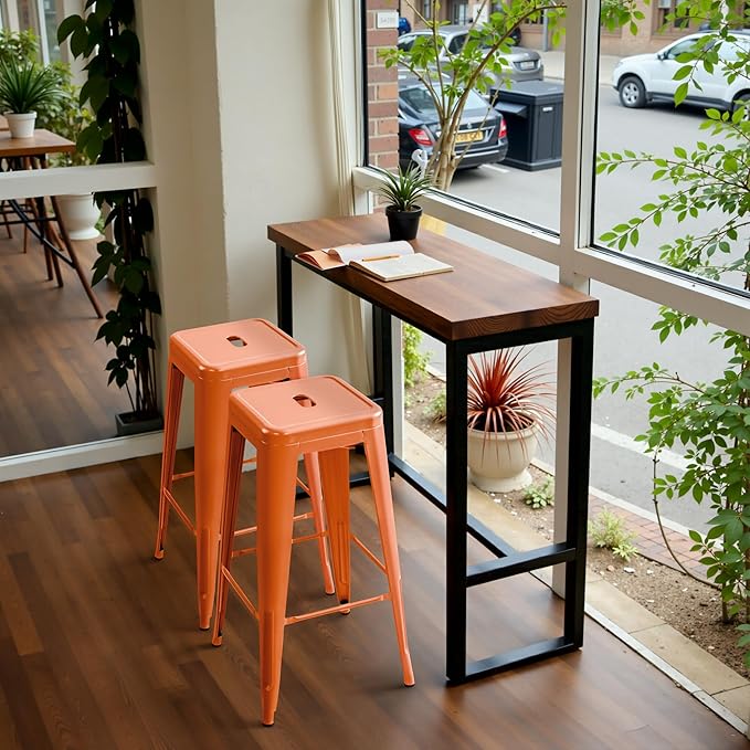 Furmax 30 Inch Metal Bar Stools Set of 4, Counter Height Backless Stools, Industrial Bar Chairs Patio Stool Stackable Backless Stool for Kitchen/Dining Room/Bistro/Patio Indoor Outdoor (Orange)