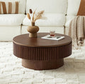 SZTHHDF Round Coffee Table for Living Room,Fluted Drum Accent Tea Center Table with Storage,Circle Modern Coffee Tables for Small Space Office Apartment (31.5" L×31.5''W×14''H-Walnut)