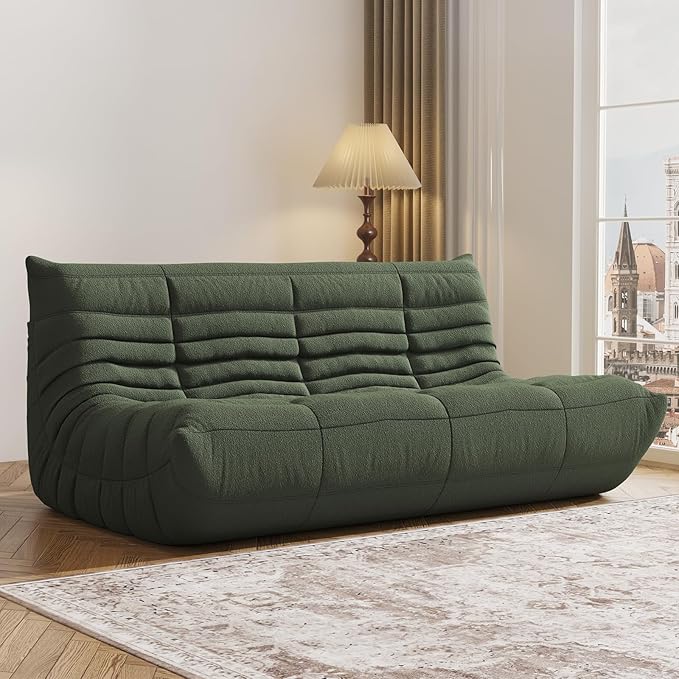 Bean Bag Chair, Fireside Chair, Large Bean Bag Chair for Adults, Bean Bag Chairs for Teens with High-Resilience Foam, Non-Slip Base Floor Lounge Sofa,Living Room (Green, 3-Seater)