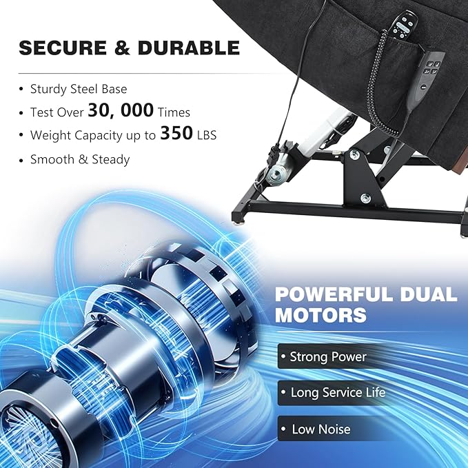 Dual Motor Power Lift Recliner Chair, Lift Chair with Massage and Heat for Elderly, Lay Flat Recliner, Standing Assistance, Infinite Position Reclining, Living Room Chair, Chenille, Black