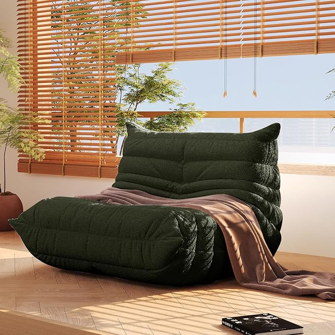 Bean Bag Chair, Fireside Chair, Large Bean Bag Chair for Adults, Bean Bag Chairs for Teens with High-Resilience Foam, Non-Slip Base Floor Lounge Sofa,Living Room (Green, Single)