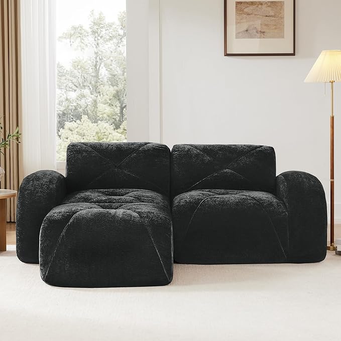 Modular Sectional Sofa with Free Combination,Boneless Floor Couch for Small Spaces, Living Room & Lounge,Velvet 2-Seater Sectional Couch with Ottoman,No Assembly Needed