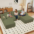 96" U-Shape Cloud Couch, Modern Modular Sectional L-Shape Sofa with Ottoman, Corduroy Upholstered Couches Deep Seat Sleeper Chaise Longue for Living Room, No Assembly Required(Green, Right Facing)