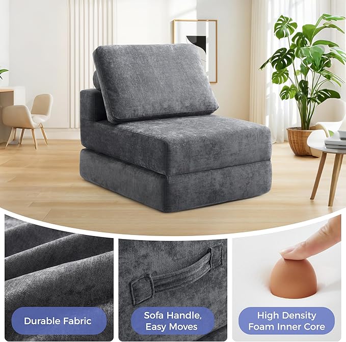 8 Inch Thick Freestanding Folding Sofa Bed for Adults,Convertible Fold Out Sleeper Chair with Back Pillow, Lazy Couch for Living Room/Bedroom/Guest Use/Home Office/Apartment