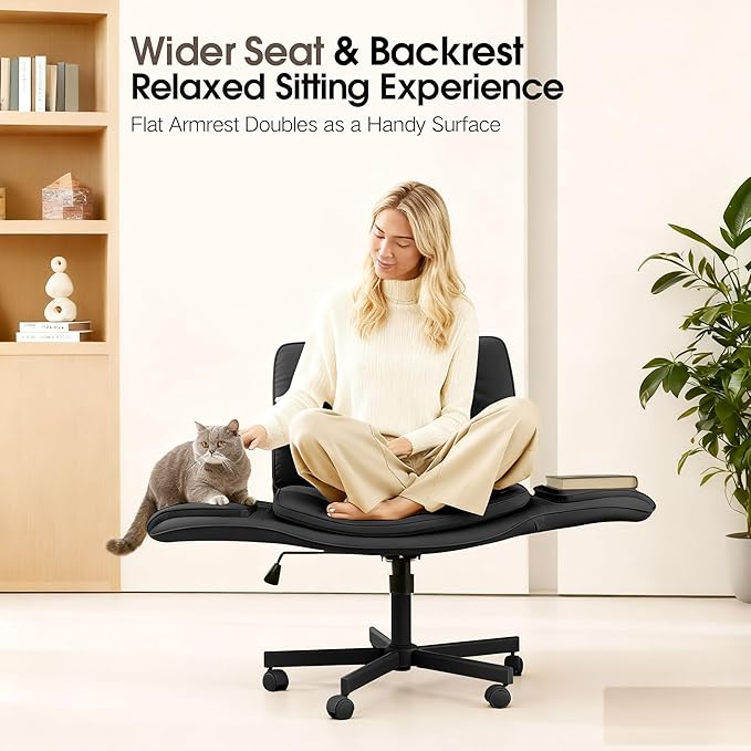 SunSettler Criss Cross Office Chair, PU Leather Gaming Chair with Armrests & Wheels, Comfortable Adjustable Swivel Computer Office Desk Chairs, Vanity Chair for Make Up, Home, Bed Room (White)