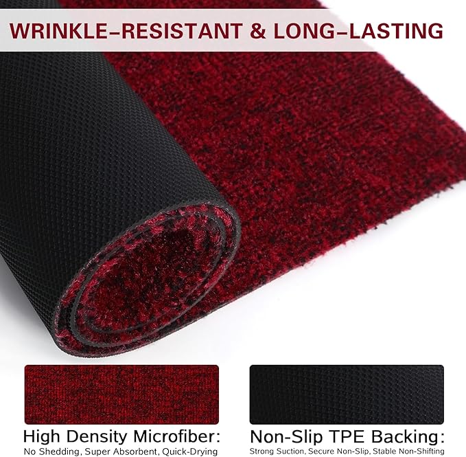 Front Door Mat Indoor and Outdoor, Non-Slip Low Profile Doormat 60"x35", Thin Yet Super Water, Quick-Drying, Dirt Resistant,No Shedding Doormats for Entrances, Garage, Pets,Hotel,Office,Red