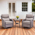 Pugire Luxury Outdoor Swivel Rocker Patio Chairs Set of 3, High Back Swivel Patio Chairs with Side Table & 6-Inch Thick Cushions, Wicker Outdoor Bistro Set for Porch, Yard, Deck, Poolside, Brown/Grey
