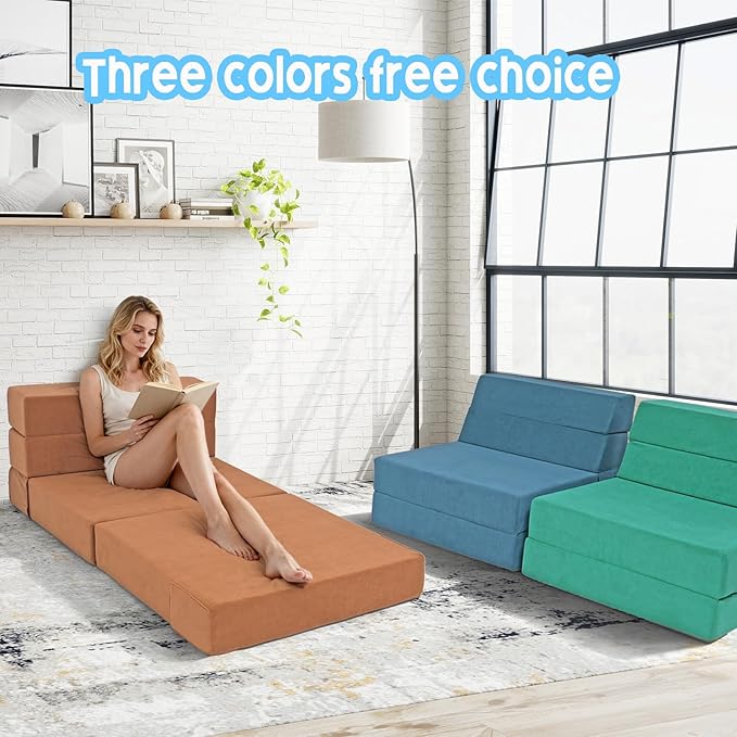 Folding Sofa Bed with Backrest 4 in 1 Convertible Sleeper Chair Memory Foam Fold Out Chair Bed Foldable Mattress Portable Floor Futon Sofa Couch for Living Room/Dorm/Guest Room/Home Office