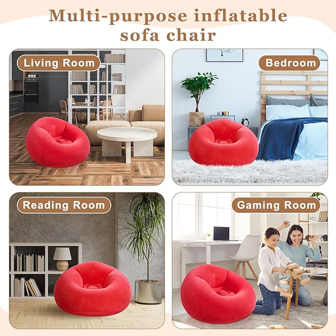 Realspring 6 Pcs Inflatable Bean Bag Chairs for Adults with Electric Air Pump, Blow up Couch Folding Portable Inflatable Couch Lazy Sofa for Outdoor Movie Nights Camping Room (Red)