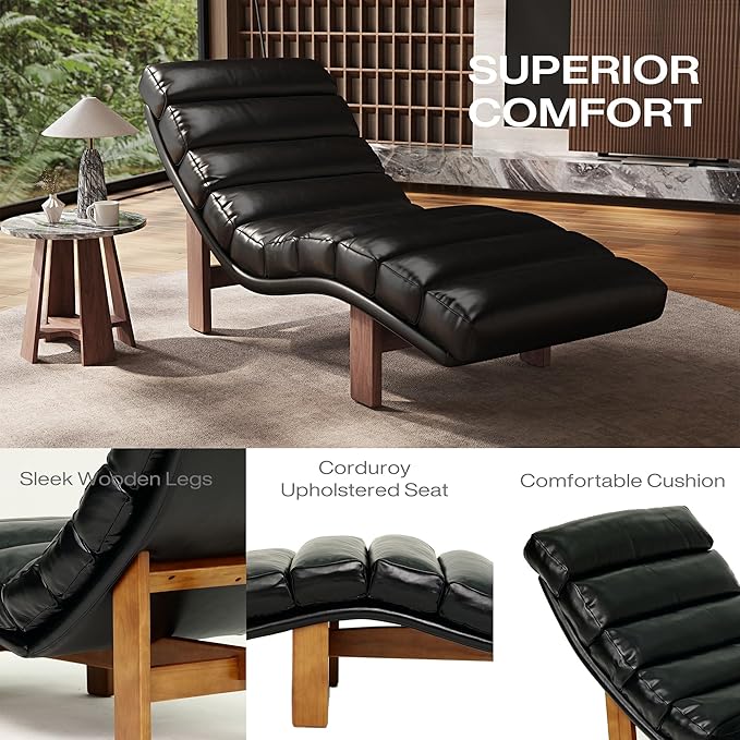 Modern Chaise Lounge Chair with Wooden Legs, Armless, Comfortable Upholstered Seat – Perfect for Living Room, Bedroom, or Office