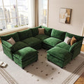 KKL 120" Modular Sectional Sofa, Large V Shape 7 Seater Convertible J/L/U-Shaped Modern Sectional Couch with Ottoman, Chenille Sectional Couches for Living Room, Apartment, Green