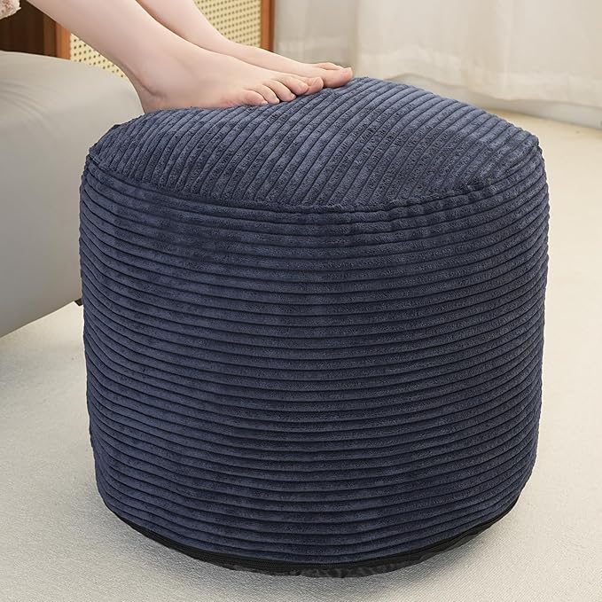 Yueyocici Pouf Ottoman Stuffed Round Modern Foam Filled Foot Rest Poufs for Living Room Chair Decorative 20 X 15 Inches Fluffy Pouf Foot Stool Storage Ottoman, Navy Blue