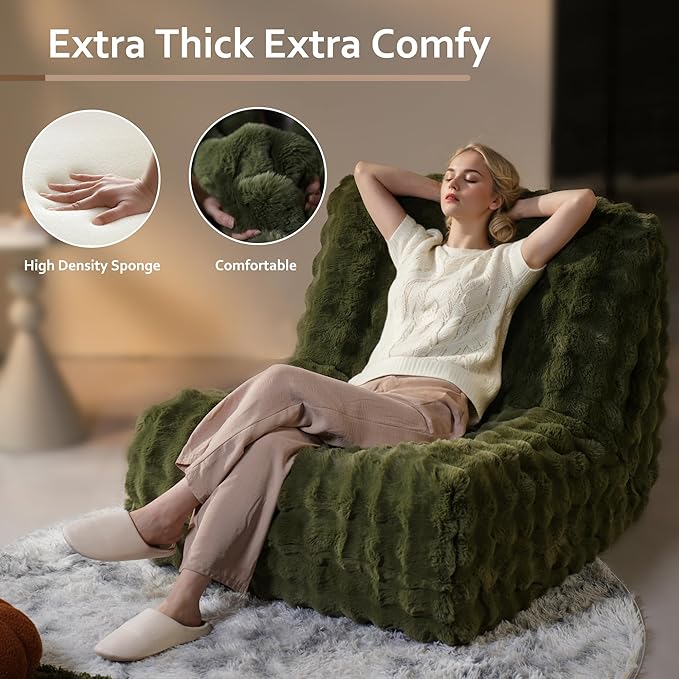 HOOOWOOO Giant Bean Bag Chair,Fireside Floor Beanbag Chair for Adult Kids,Comfy Single Sofa Couch for Bedroom,Living Room,Office (Green, Standard)