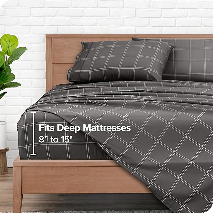 Bare Home Bed-in-A-Bag 7 Piece Comforter & Sheet Set - Full - Track Stitch - Goose Down Alternative - Ultra-Soft 1800 Premium - Bedding Set (Full, Modern Plaid - Grey/White)
