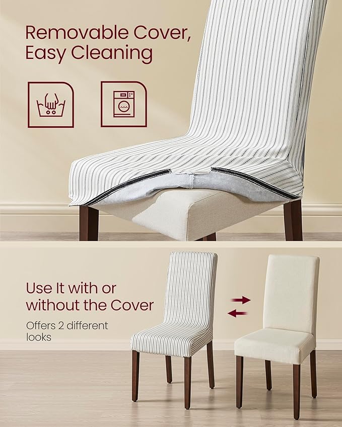 VASAGLE Dining Chairs, Parsons Chairs with Removable Fabric Cover, High Back, for Dining Room Kitchen, Set of 4, Thick Seat, 22.8 x 18.9 x 39.4 Inches, Cream White UKDC152W14